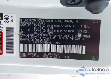 2022 Toyota Sienna Platinum from USA, damaged, VIN 5TDESKFC2NS059908